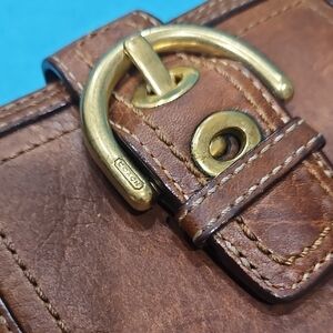 Coach Brown Leather Wallet with Brass Buckle